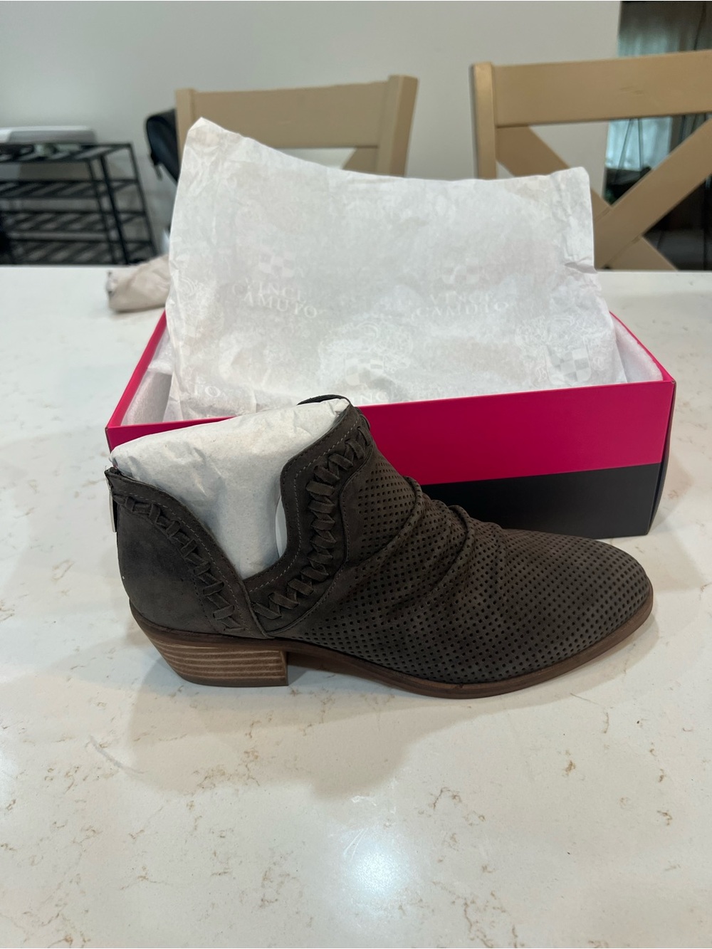 Vince Camuto gray Perforated Suede Ankle Bootie